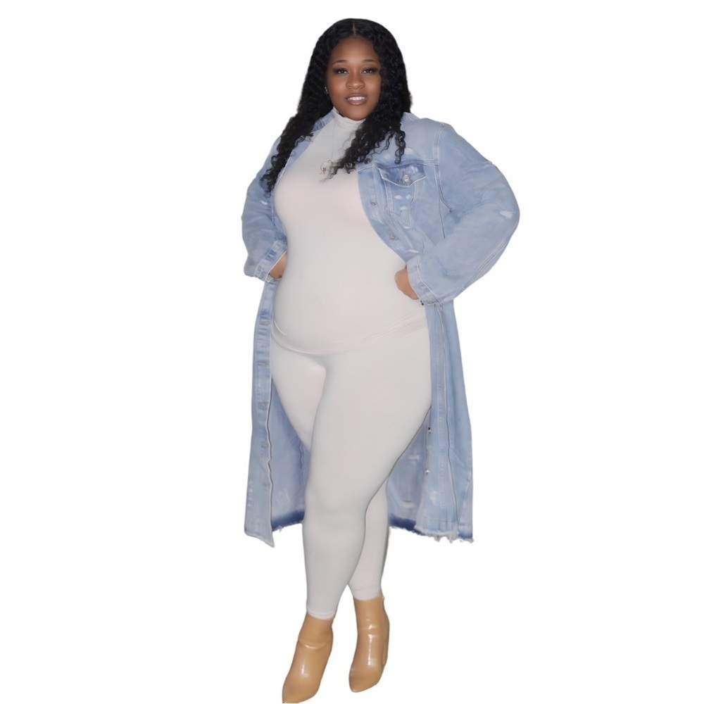 Light Blue Distressed Denim Longline Jacket